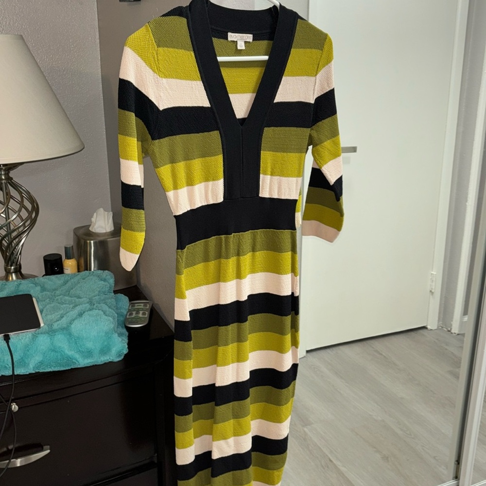 💚🖤 Eva Mendes Green Stripe Dress 💚🖤